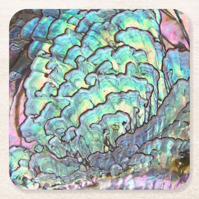 Personalized Mother of Pearl Jewel Abalone Square Paper Coaster (Front)