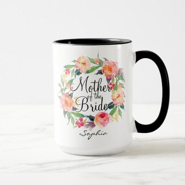 Personalized Mother of the Bride Floral Wreath2 Mug (Right)