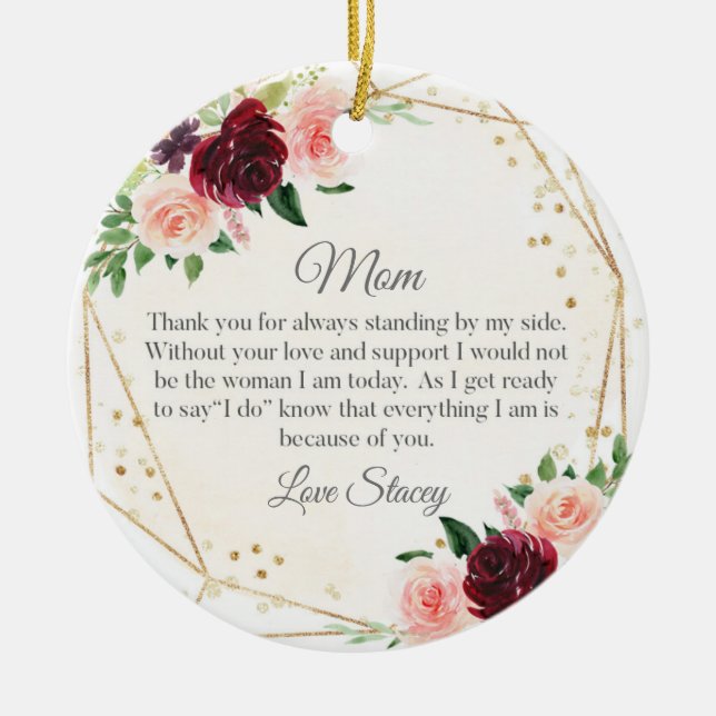 Personalized Mother Of The Bride Ornament, Wedding Ceramic Ornament (Front)