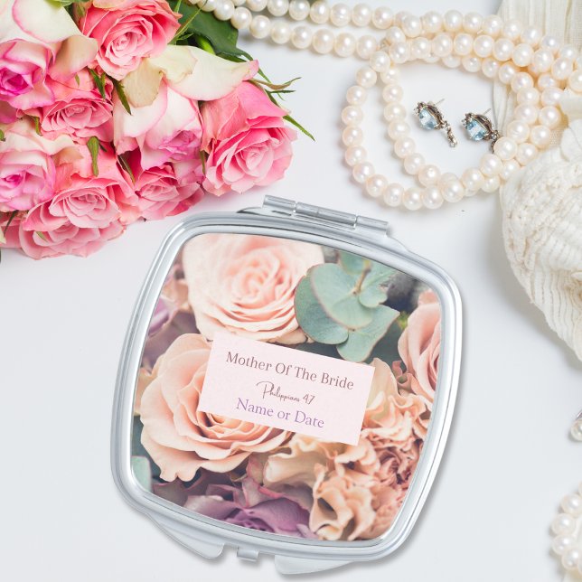 Personalized Mother of the Bride Pink Roses Gift Compact Mirror (Creator Uploaded)