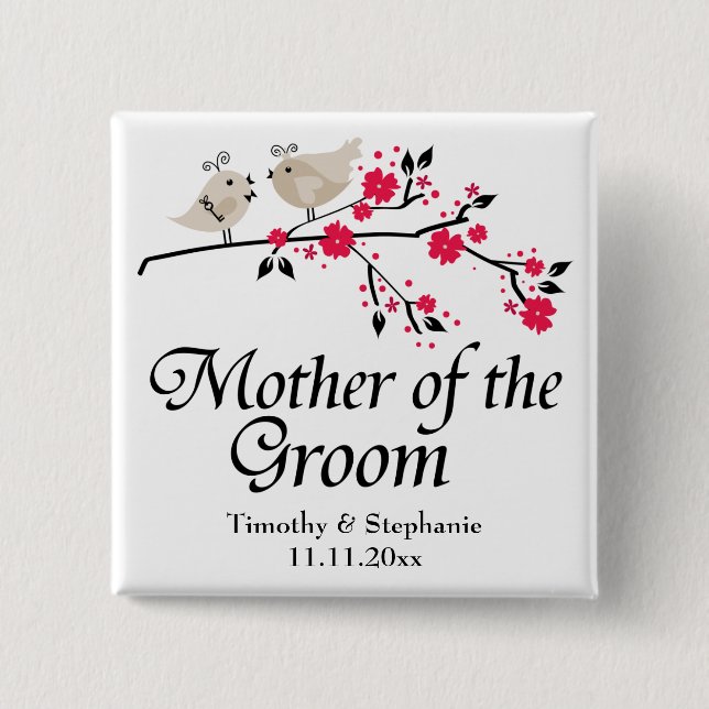 Personalized mother of the groom floral wedding pinback button (Front)