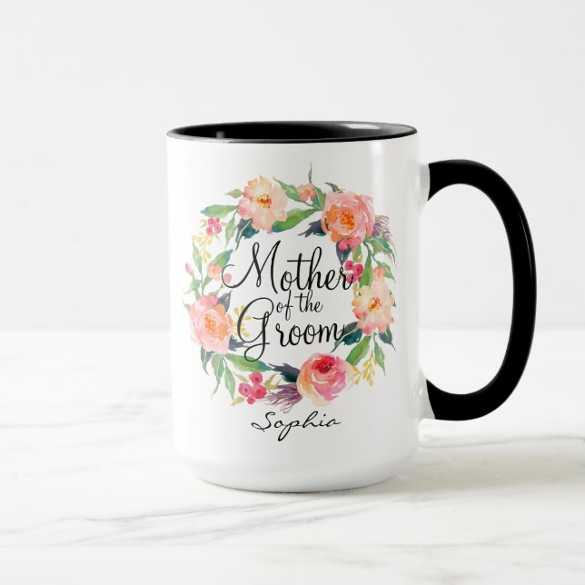 Personalized Mother of the Groom Floral Wreath2 Mug (Right)