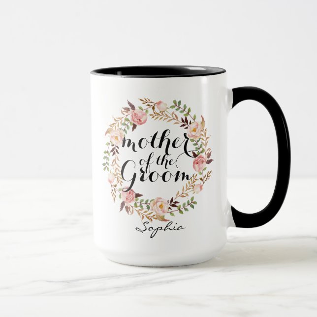 Personalized Mother of the Groom Floral Wreath Mug (Right)