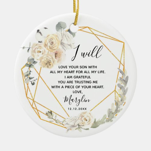 Personalized Mother of the Groom Geometric Floral Ceramic Ornament