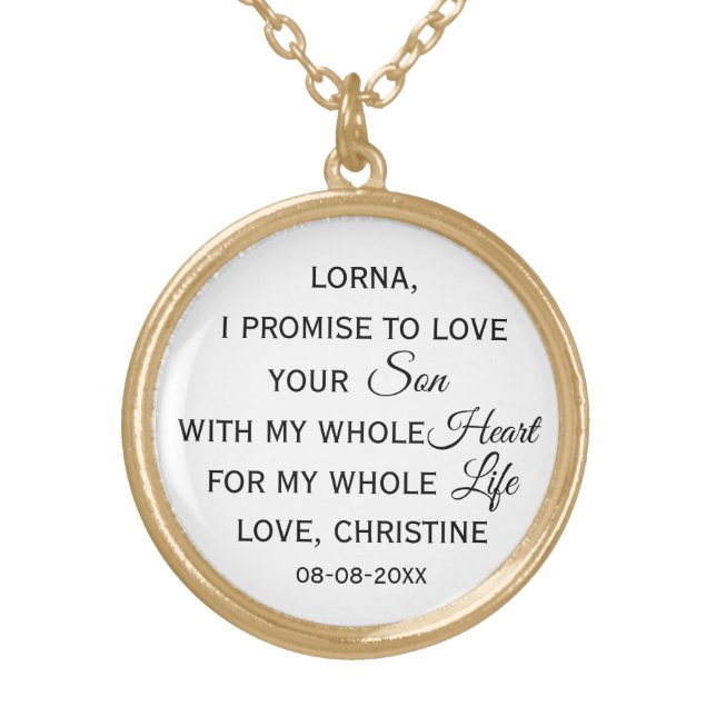 Personalized Mother of the Groom Gift From Bride Gold Plated Necklace (Front)