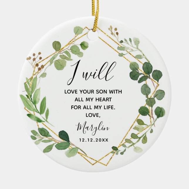 Personalized Mother of the Groom Greenery Gift Ceramic Ornament (Front)