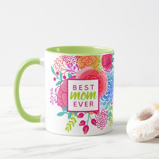 Personalized Mother's Day Best Mom Ever Floral Mug (With Donut)