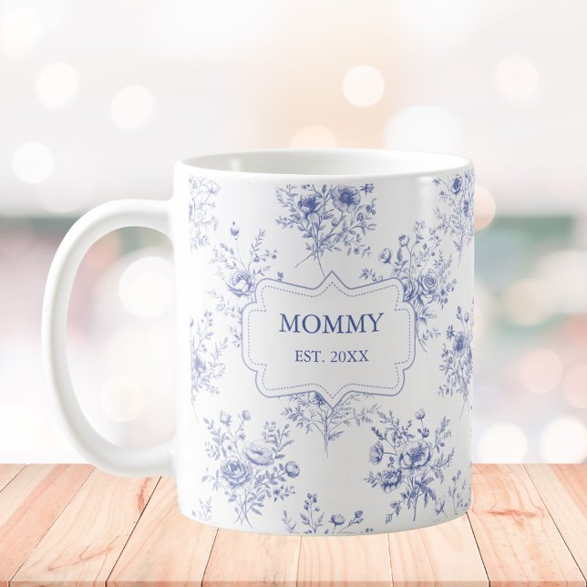 Personalized Mothers Day Blue Flowers Floral Coffee Mug (In situ)