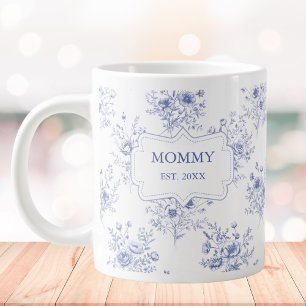 Personalized Mothers Day Blue Flowers Floral Giant Coffee Mug