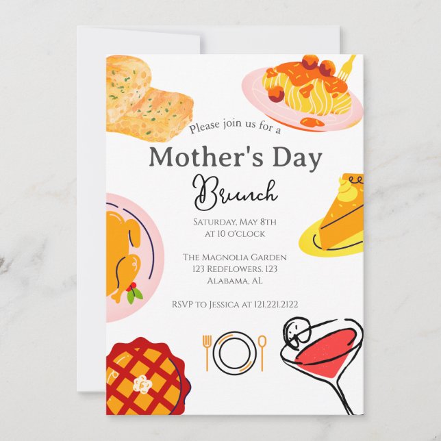 Personalized Mother's Day Brunch | food theme Invitation (Front)