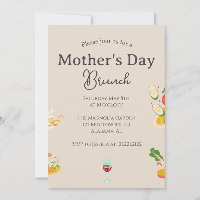 Personalized Mother's Day Brunch | food theme Invitation (Front)