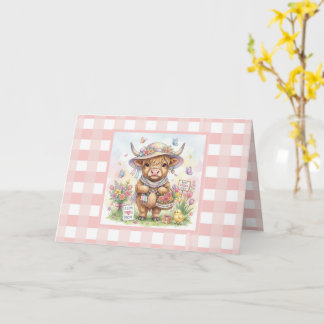 Personalized Mother's Day Cow Pink Gingham Card