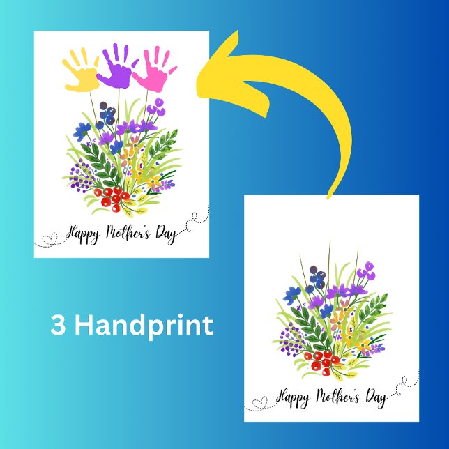 Personalized Mother's Day floral 3 handprint Card (Creator Uploaded)