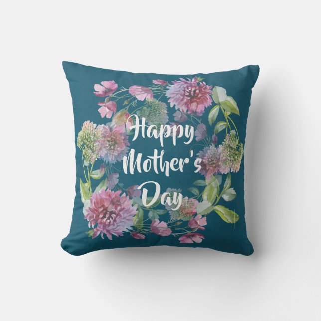 Personalized Mother's Day Flowers Throw Pillow (Front)