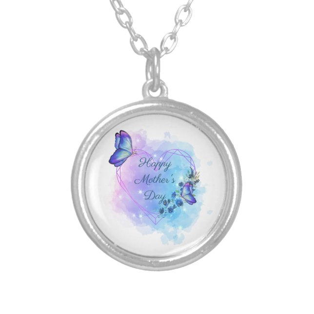 Personalized Mother's Day Gift Butterfly Floral Silver Plated Necklace (Front)