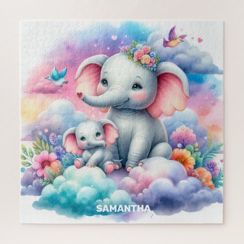 Personalized mothers day gift with elephant baby  jigsaw puzzle