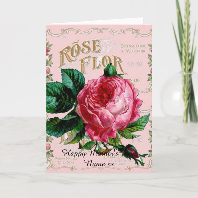 Personalized Mother's Day gifts, vintage rose pink Card (Front)