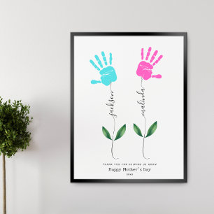 Personalized Mothers Day Handprint flower Art Poster