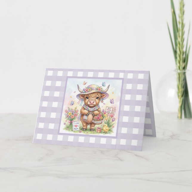 Personalized Mother's Day Highland Cow Gingham Card (Front)