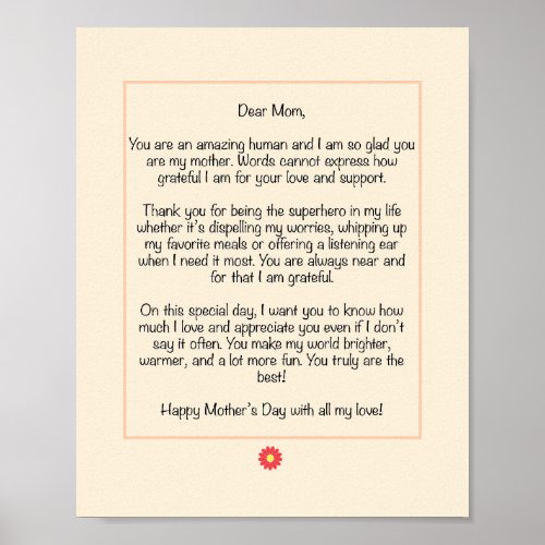 Personalized Mothers Day Letter  Poster
