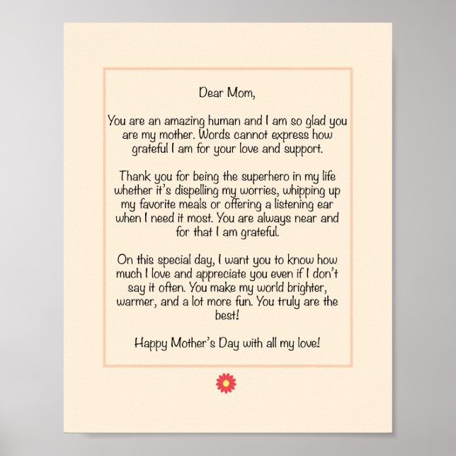 Personalized Mother's Day Letter  Poster (Front)