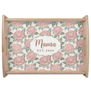 Personalized Mother's Day Peony Pattern Name Est Serving Tray