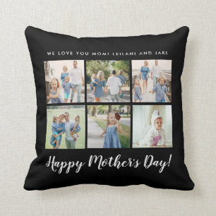 Personalized Mother's Day Photo Black Throw Pillow