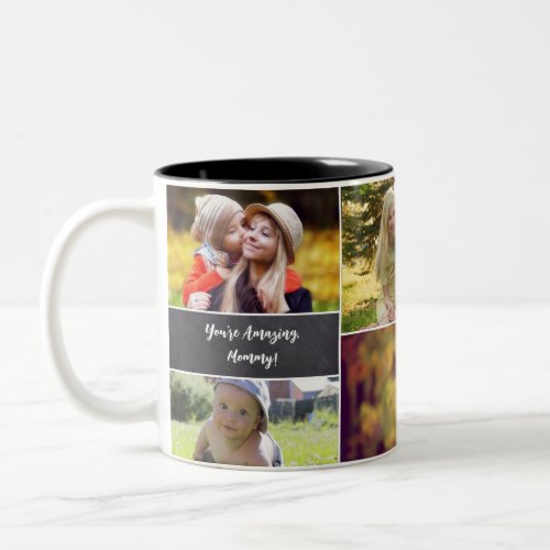 Personalized Mothers day Photo collage Chalkboard Two_Tone Coffee Mug