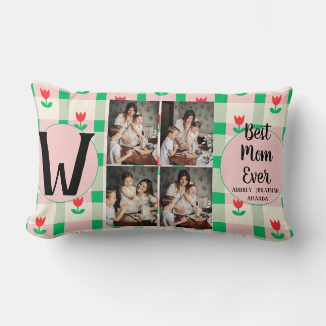 Personalized mothers Day,photo collage floral gift Lumbar Pillow (Front)