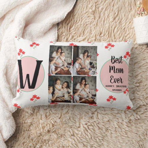 Personalized mothers Dayphoto collage floral gift Lumbar Pillow