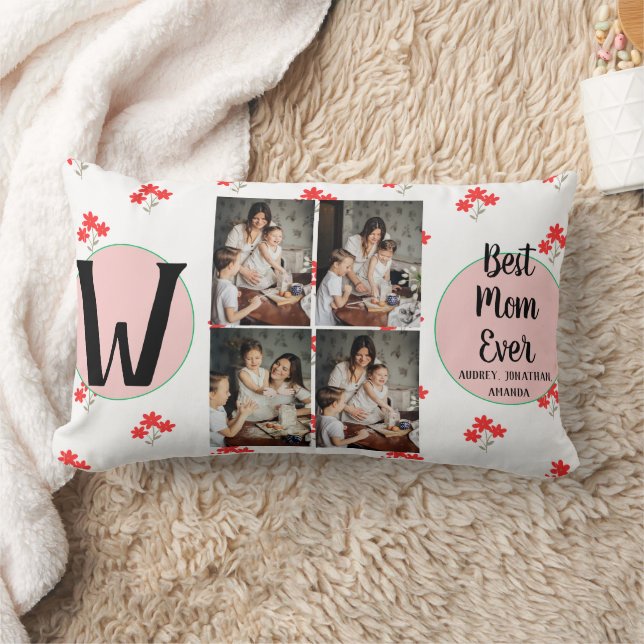 Personalized mothers Day,photo collage floral gift Lumbar Pillow (Blanket)