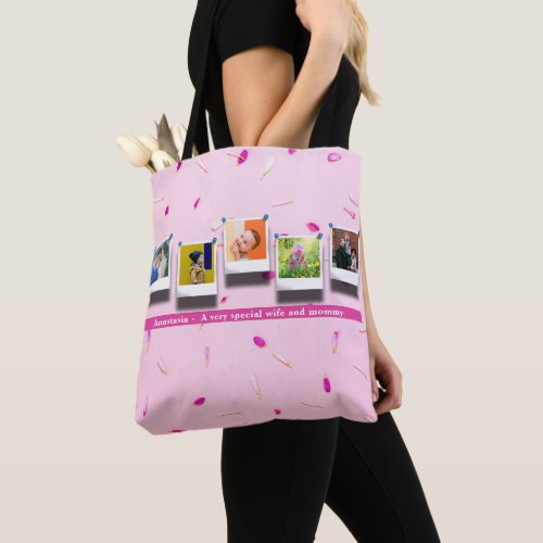 Personalized Mothers Day Photo Collage Girly Pink Tote Bag