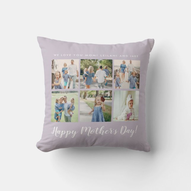 Personalized Mother's Day Photo Lavender Purple Throw Pillow (Front)