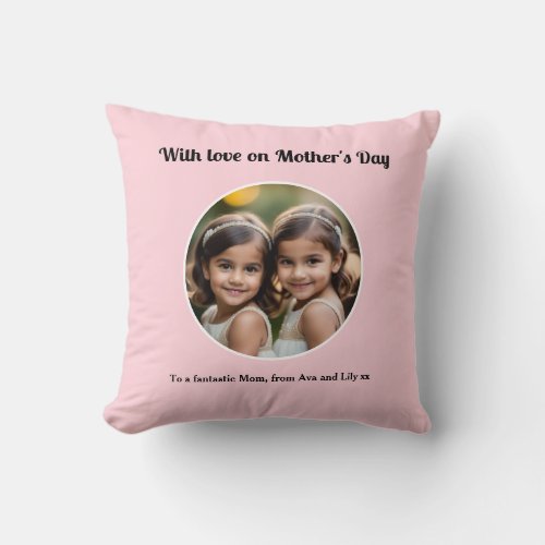 Personalized Mothers Day Pretty Pink Photo Cute Throw Pillow