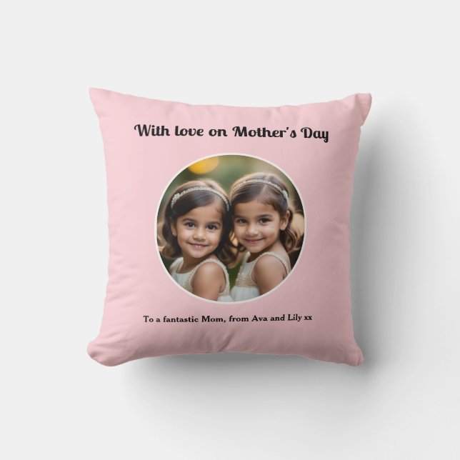 Personalized Mother's Day Pretty Pink Photo Cute Throw Pillow (Front)