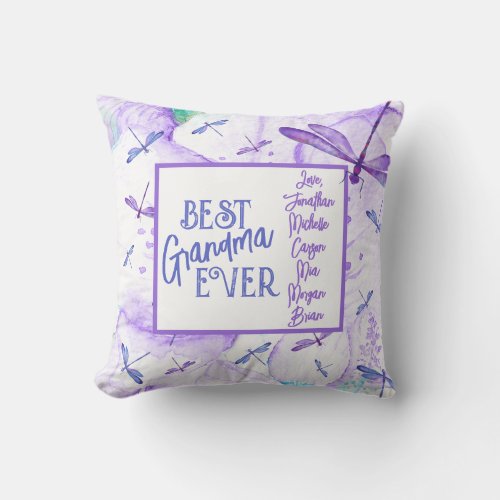 Personalized Mothers Day Purple Grandma Throw Pillow