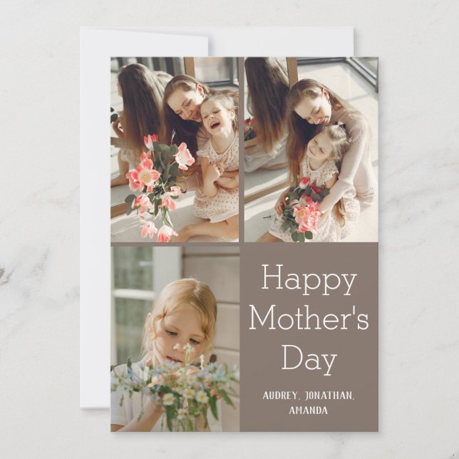 Personalized mothers Day, three photo collage  Card (Front)