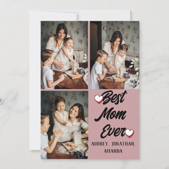 Personalized mothers Day, three photo collage gift Card (Front)