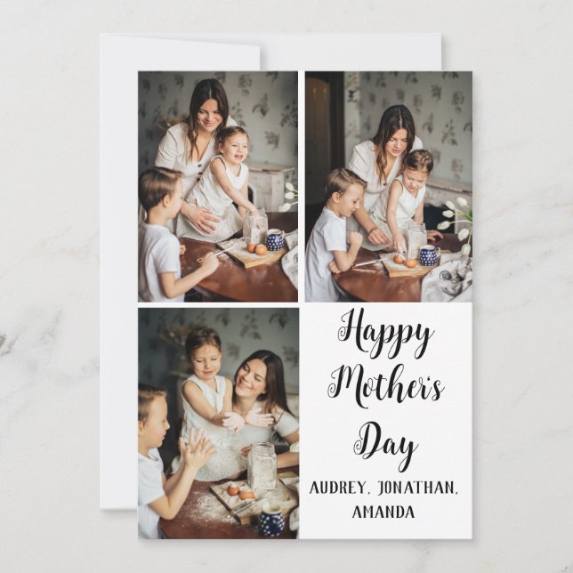 Personalized mothers Day, three photo collage gift Card (Front)