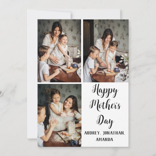 Personalized mothers Day three photo collage gift Card