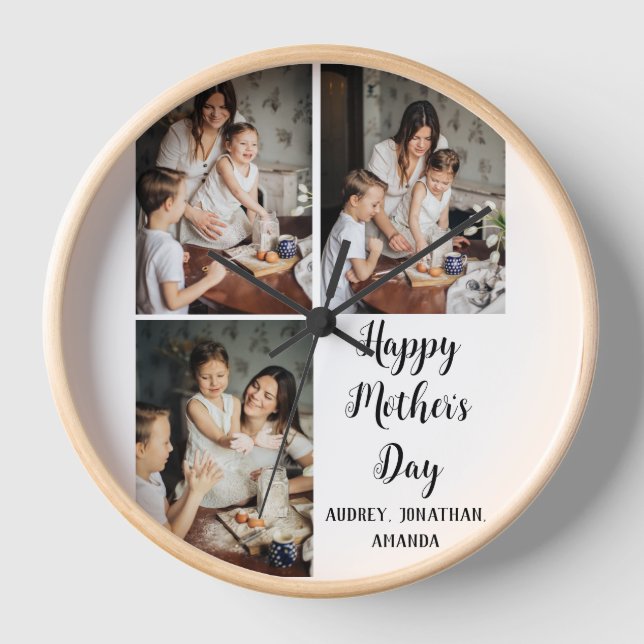 Personalized mothers Day, three photo collage gift Clock (Front)