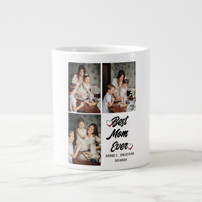 Personalized mothers Day, three photo collage gift Giant Coffee Mug (Front)