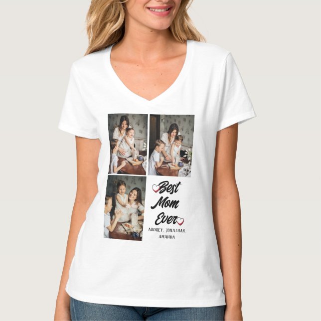 Personalized mothers Day, three photo collage gift T-Shirt (Front)