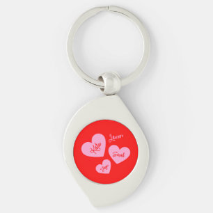 Personalized Mother's Hearts Red & Pink Keychain