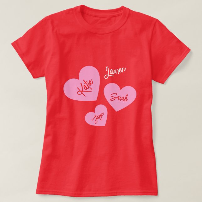 Personalized Mother's Hearts Red T-Shirt (Design Front)