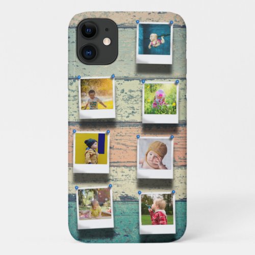 Personalized Mothers Photo Collage Vintage Wood iPhone 11 Case