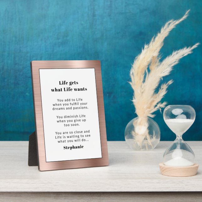 Personalized Motivational Rose Gold Brushed Metal Plaque (Side)