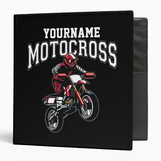 Personalized Motocross Dirt Bike Rider Racing 3 Ring Binder (Front/Inside)