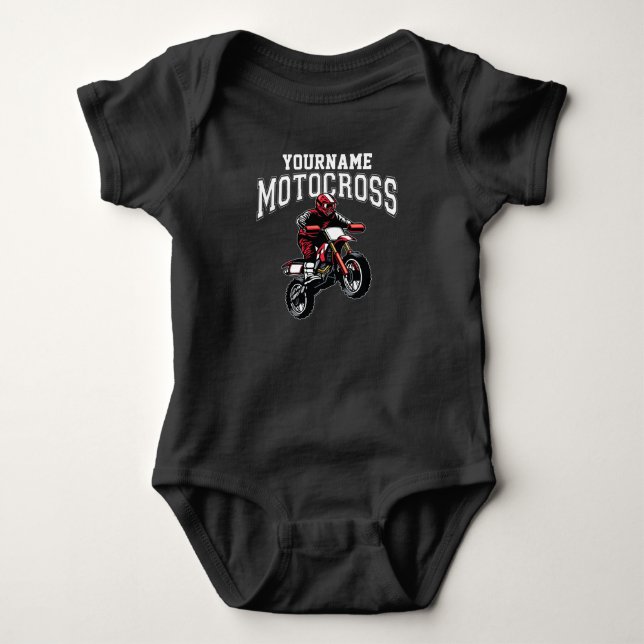 Personalized Motocross Dirt Bike Rider Racing Baby Bodysuit (Front)