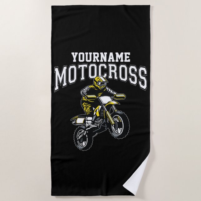 Personalized Motocross Dirt Bike Rider Racing Beach Towel (Front)